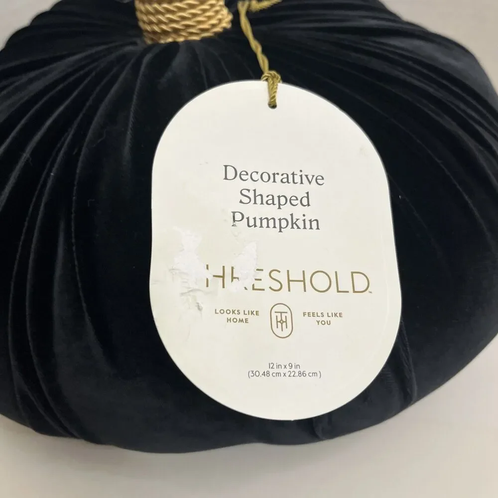 Target Threshold Decorative Black Velvet Pumpkin Pillow Plush 13”x10” Fall